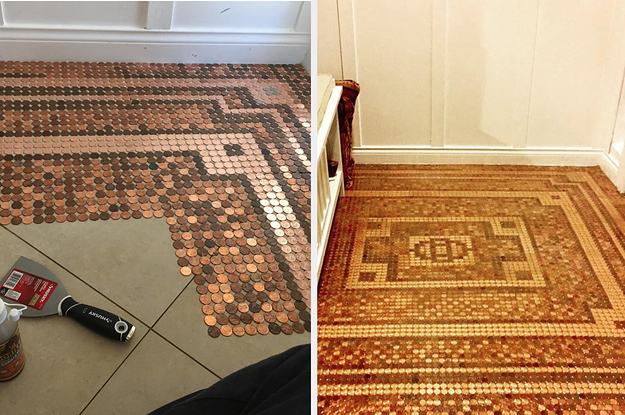 This Woman Made An Entire Floor With 7,500 Pennies And It's Completely Mesmerizing