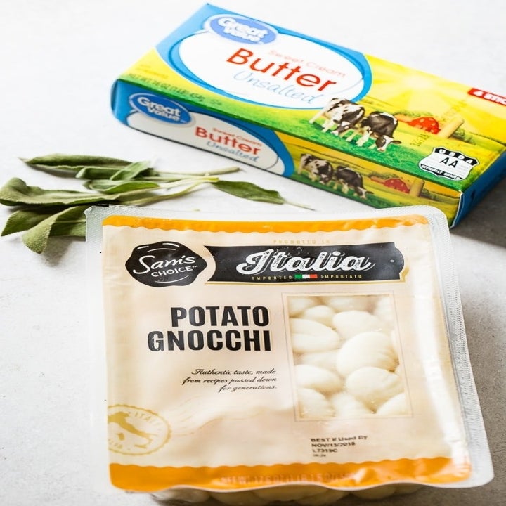 Store bought potato gnocchi, butter, and sage.