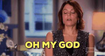 Gif of Bethenny Frankel closing her eyes and saying &quot;Oh My God&quot; in excitement