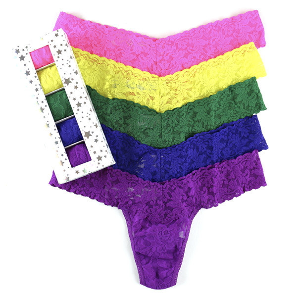 A stack of pink, yellow, green, blue, and purple thongs