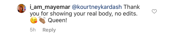 A comment praising Kourtney Kardashian&#x27;s response to a troll on Instagram