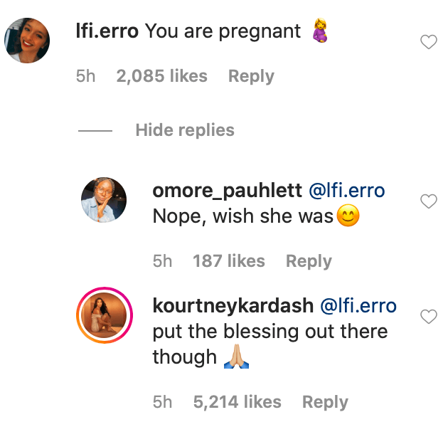 Kourtney Kardashian&#x27;s response to another fan who asked whether she was pregnant