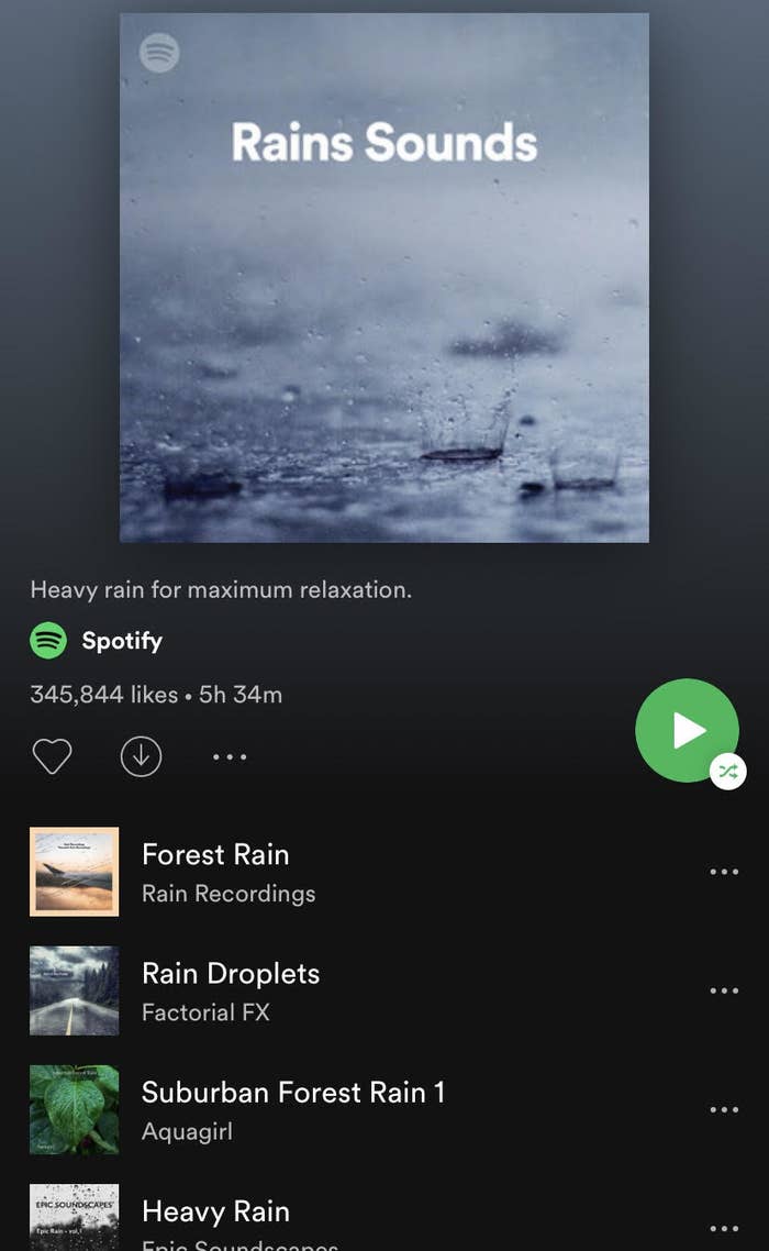 Spotify playlist labeled &quot;rain sounds&quot; 