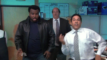 Darryl, Kevin, and Oscar from The Office dancing 
