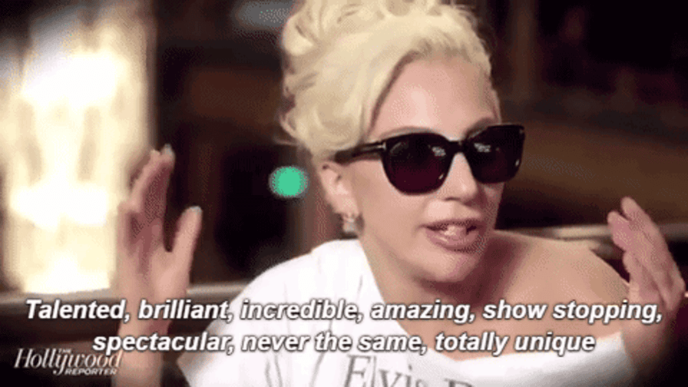 Gif of Lady Gaga gushing praise on Hollywood Reporter