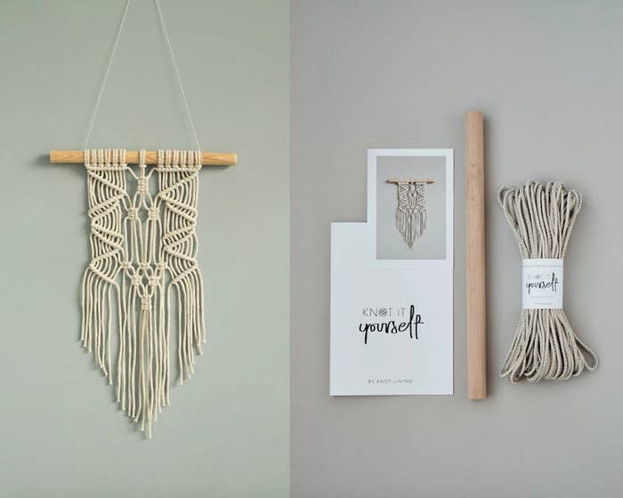 The macrame kit, before and after completion 