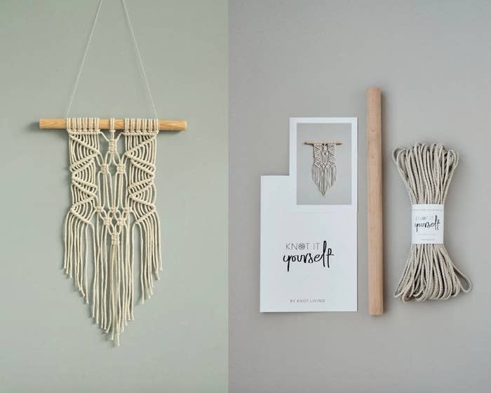 The macrame kit, before and after completion