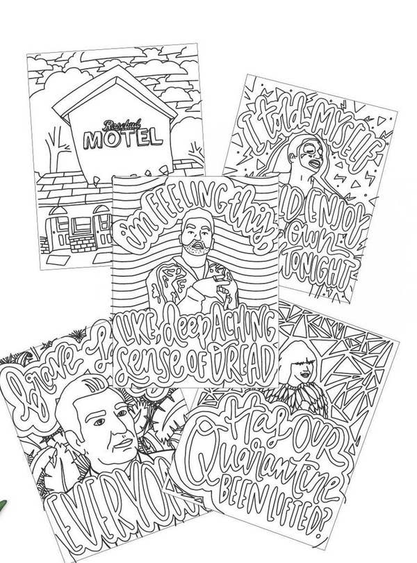 Five Schitt's Creek-themed prints with text