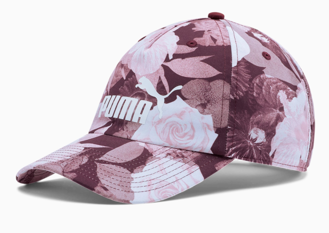 The floral hat in shades of pink and mauve 