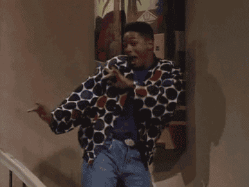 GIF of Will Smith in &quot;Fresh Prince of Bel-Air&quot; dancing happily 