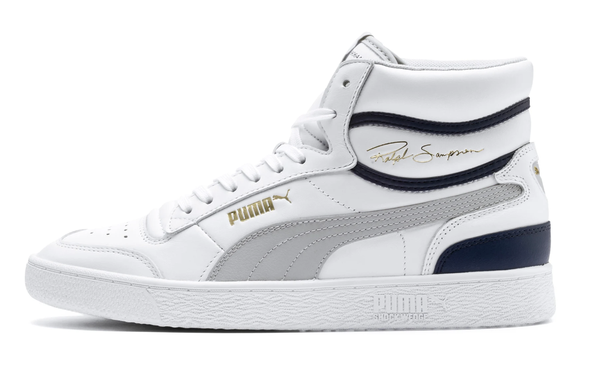 Ralph Sampson Mid Sneakers in white, gray, and navy
