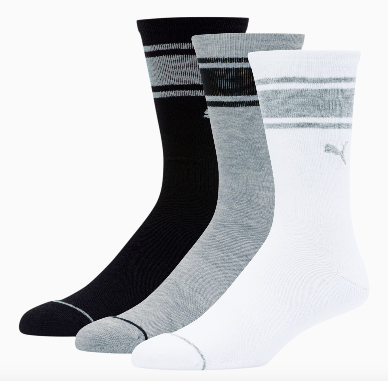 The crew socks in black, white, and gray