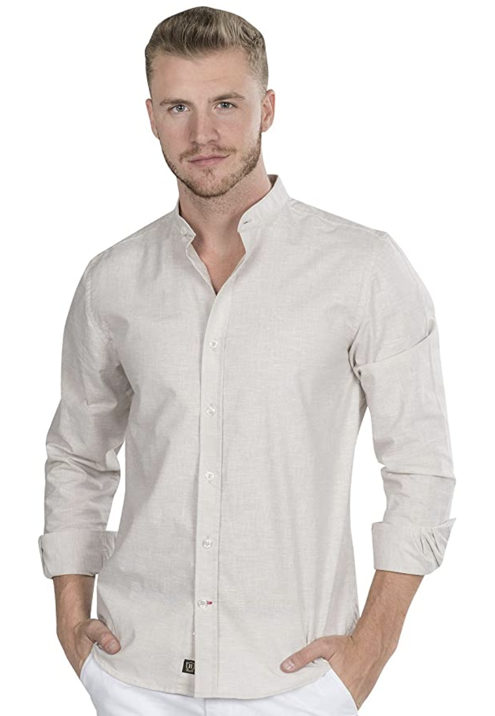 camisa cuello mao corte slim fit