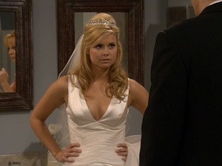 Cheyenne in a wedding dress looking very angry and somewhat entitled