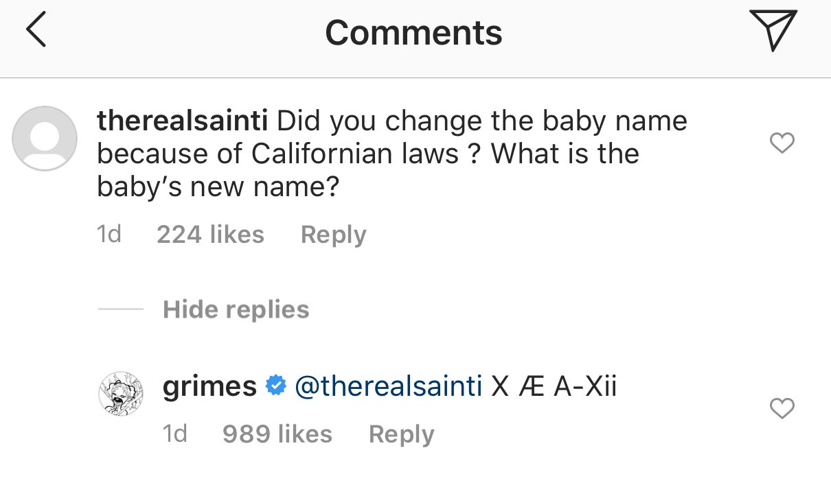 Grimes And Elon Musk Rename Baby X Ae A Xii Because X Ae A 12 Was Against Californian Law