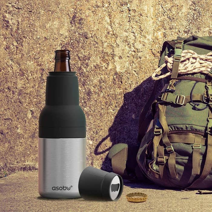 The bottle cooler being used with a beer bottle