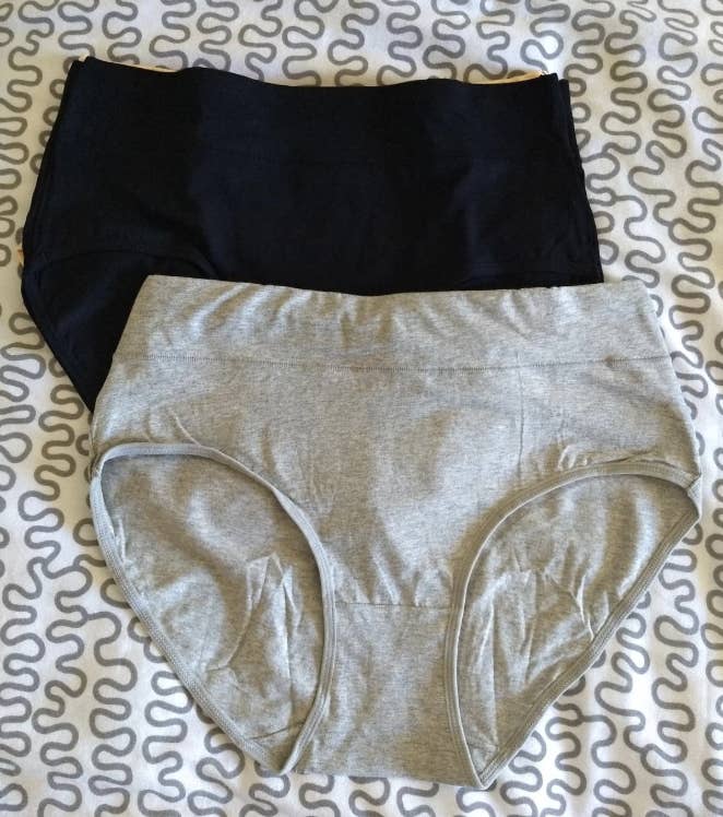 Reviewer&#x27;s image of the black and gray pair of underwear