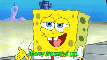 SpongeBob SquarePants with many thumbs up hands