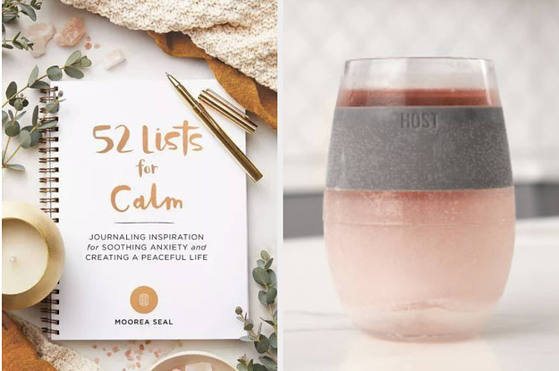 A copy of 52 lists for calm and a frozen wine glass
