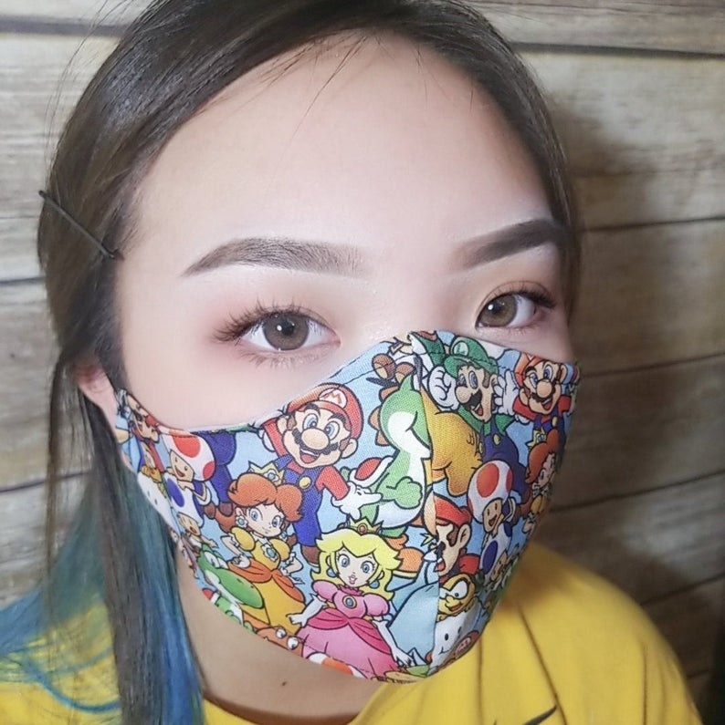 A model wearing the mask