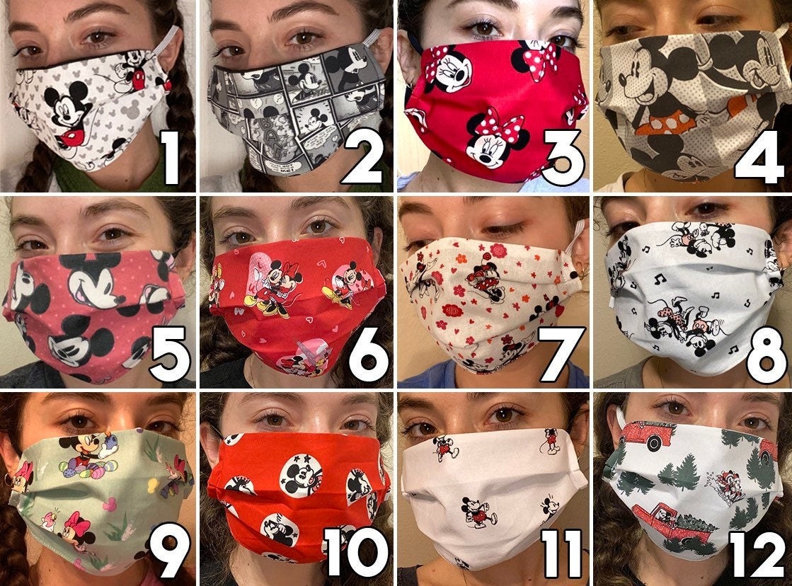 a 12 box grid showcasing various masks with mickey on them