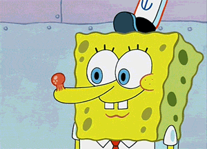 A gif of SpongeBob SquarePants cutting of a pimple from his nose.