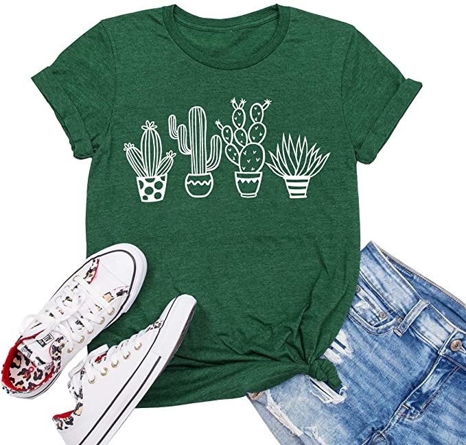 the shirt with four succulent illustrations on it