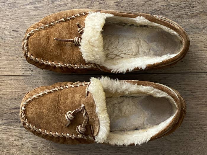 A top-down view of a BuzzFeed Editor&#x27;s moccasins