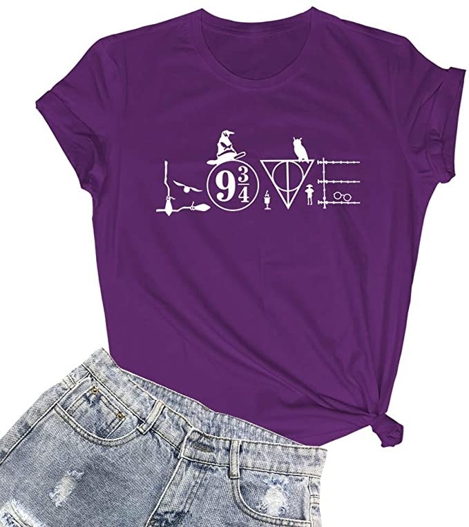 shirt with &quot;LOVE&quot; spelled out in Harry Potter symbols