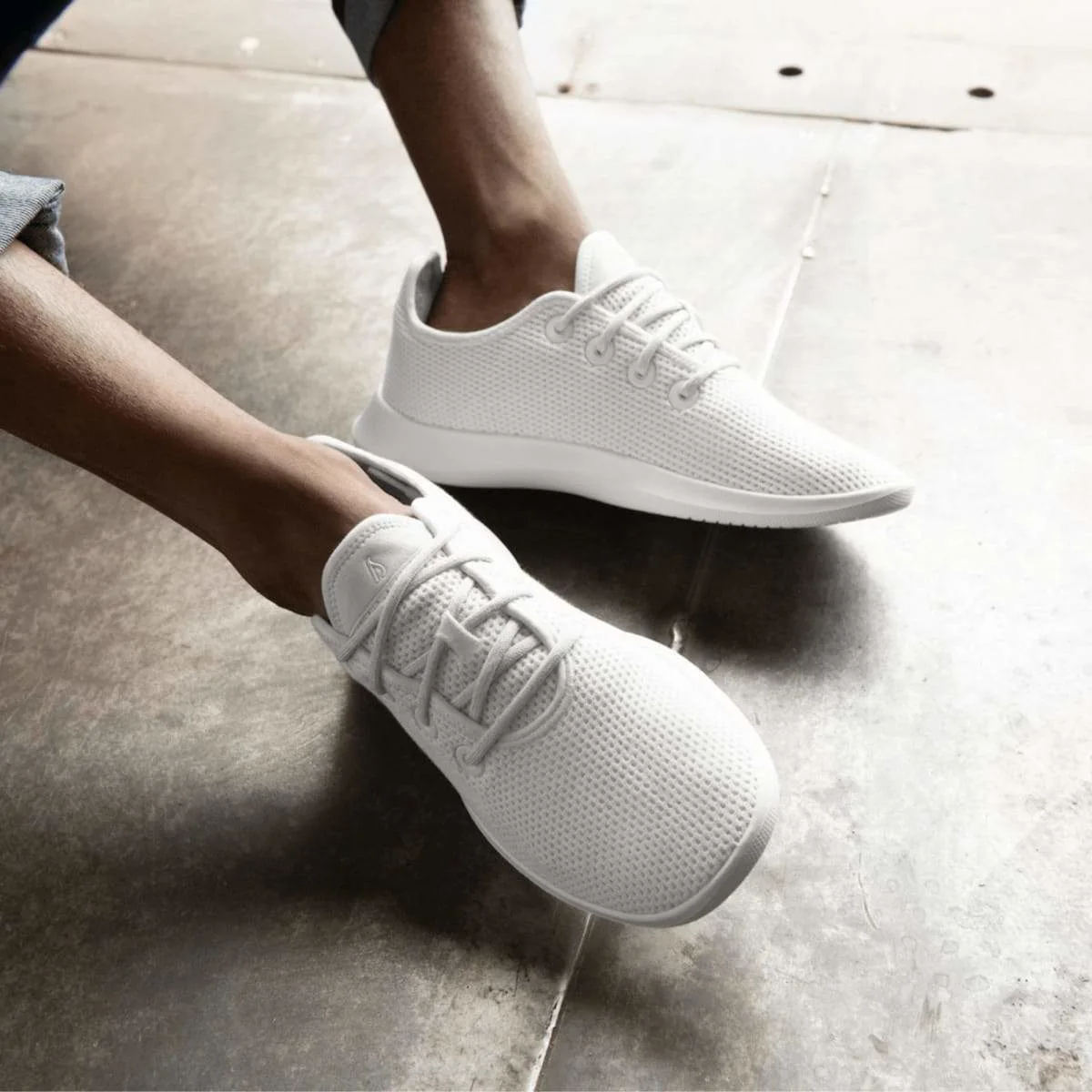 The shoes in white on feet