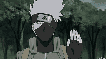 Mask-wearing Kakashi from the anime Naruto waves