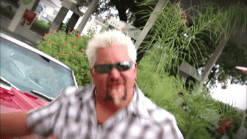 Guy Fieri pointing his finger enthusiastically 