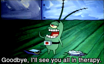 Plankton waving as he says, &quot;Goodbye, I&#x27;ll see you all in therapy.&quot;