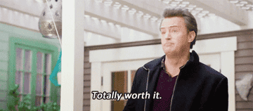 matthew perry in the tv show &quot;go on&quot; giving a thumbs up and saying &quot;totally worth it&quot;