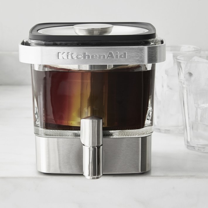 Stainless steel Kitchen Aid cold brew maker on counter 