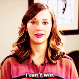 Gif: Rashida Jones shakes her head at the camera and says, &quot;I can&#x27;t win&quot;