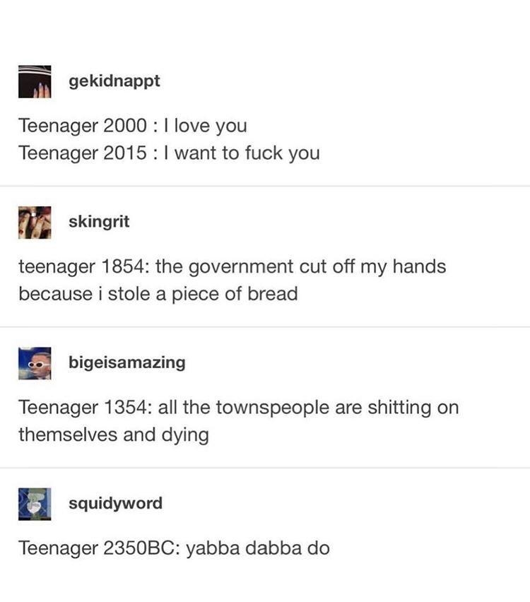 tumblr post about teenagers thru the years