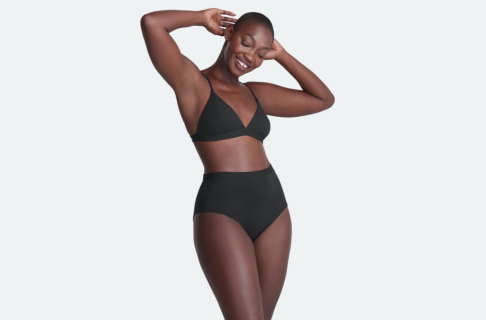a model wearing the high-waisted underwear in black 