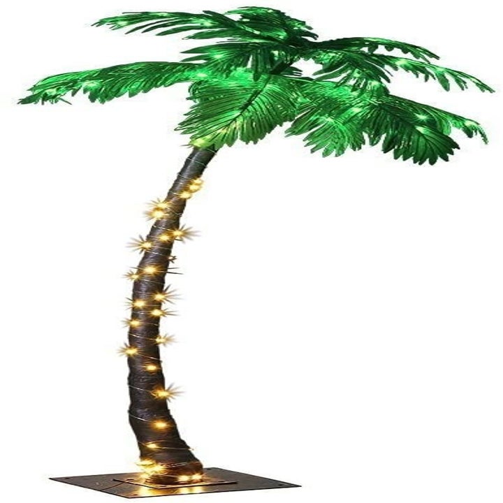 the palm tree with lights on it