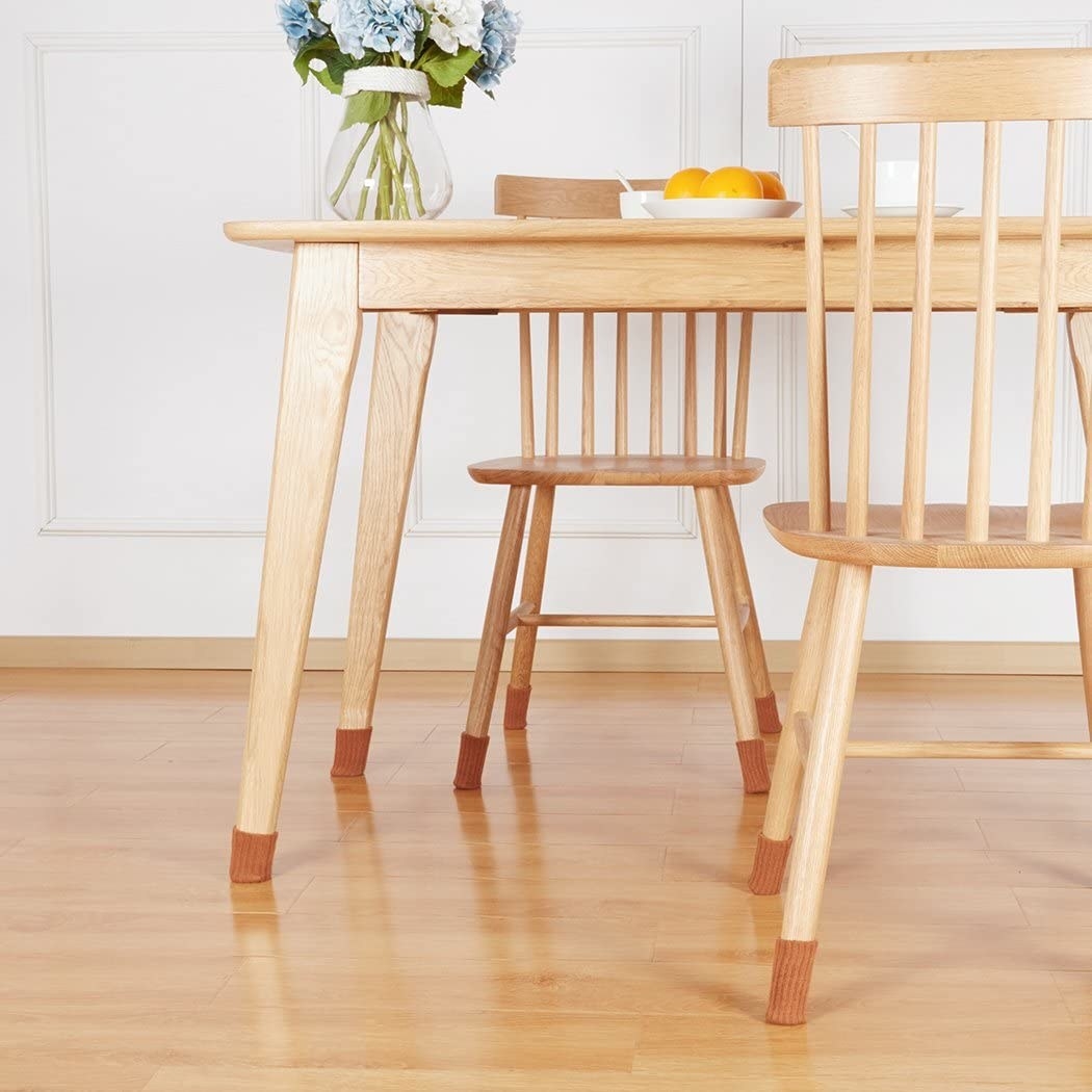 the brown furniture socks on wooden chairs and table 