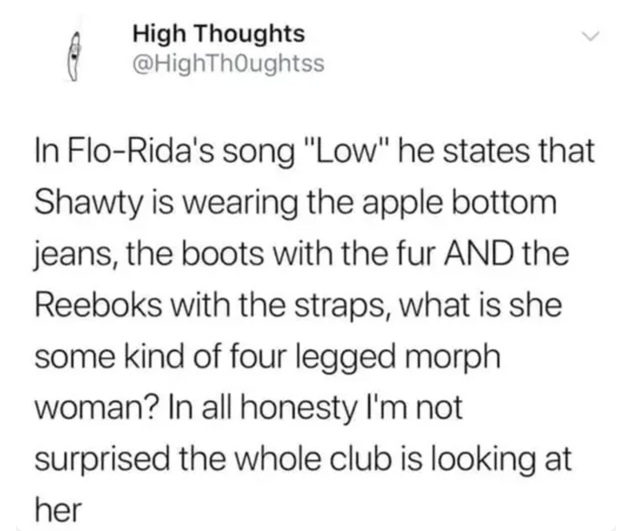 tweet about flo-rida&#x27;s song low and the lyrics are strange