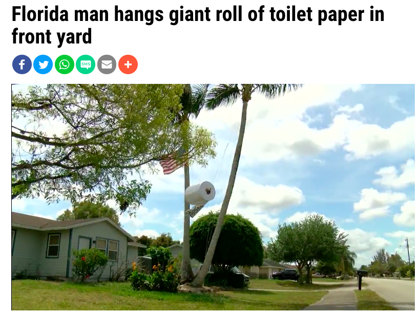 Florida man hangs giant roll of toilet paper in front yard