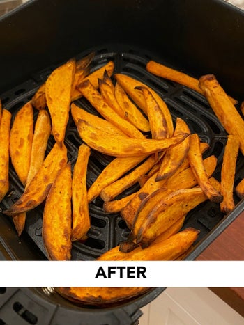 After photo of the same fries, which are crispy and browned in the air fryer