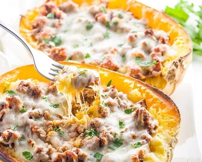 Spaghetti Squash Lasagna Boats. 