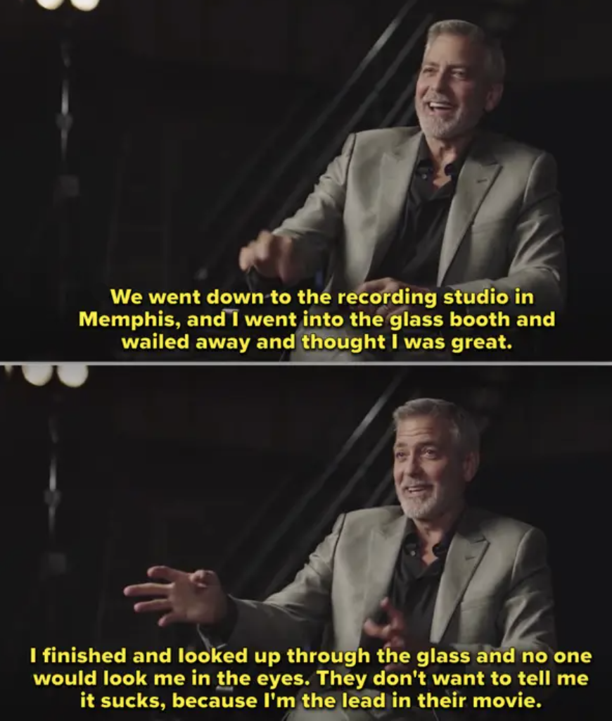 Clooney being interviewed about the movie