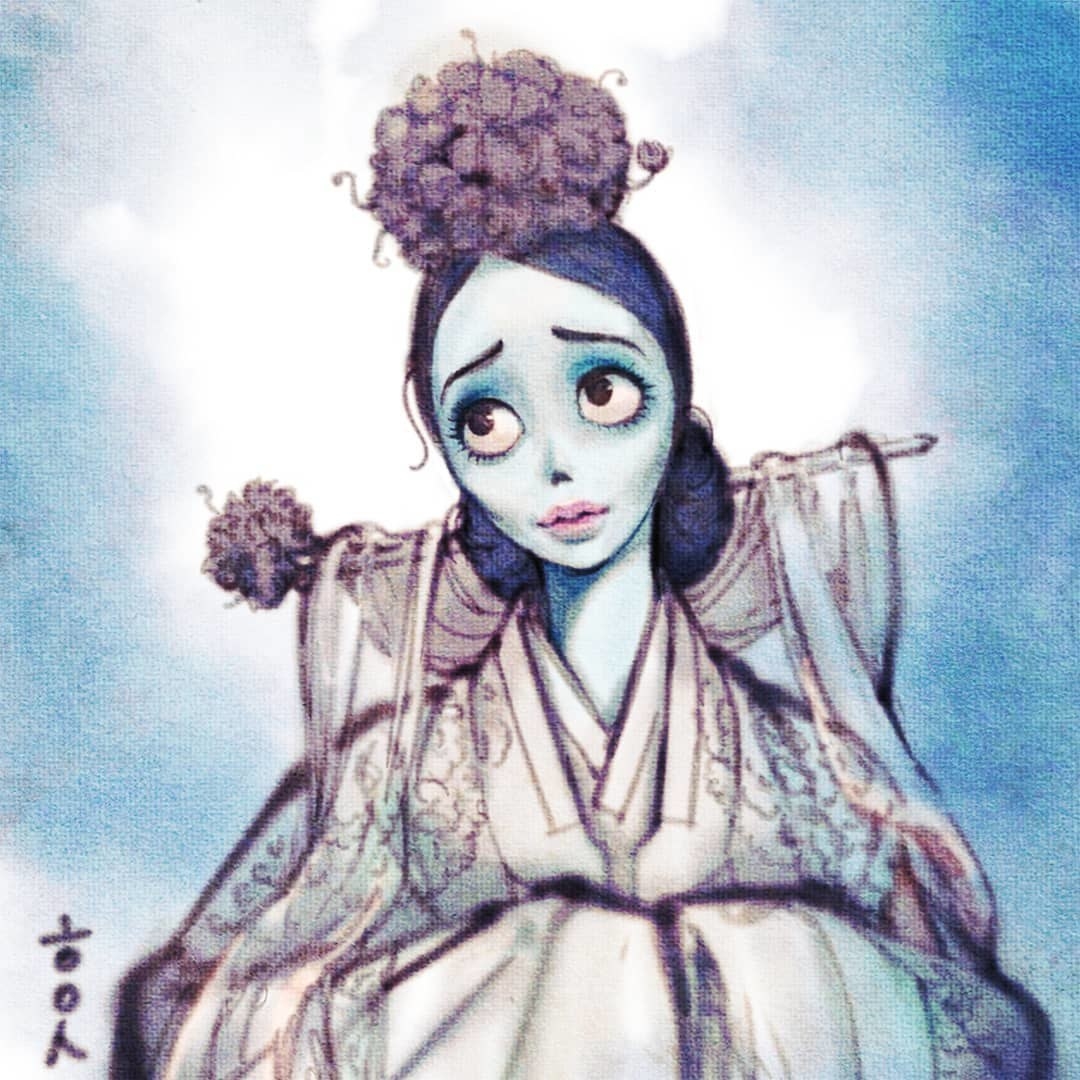 Emily from Tim Burton&#x27;s &quot;Corpse Bride&quot; wearing a white hanbok