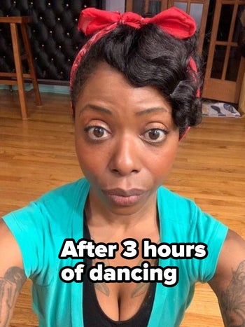 Same reviewer, but after three hours of dancing to show how well her makeup stayed 