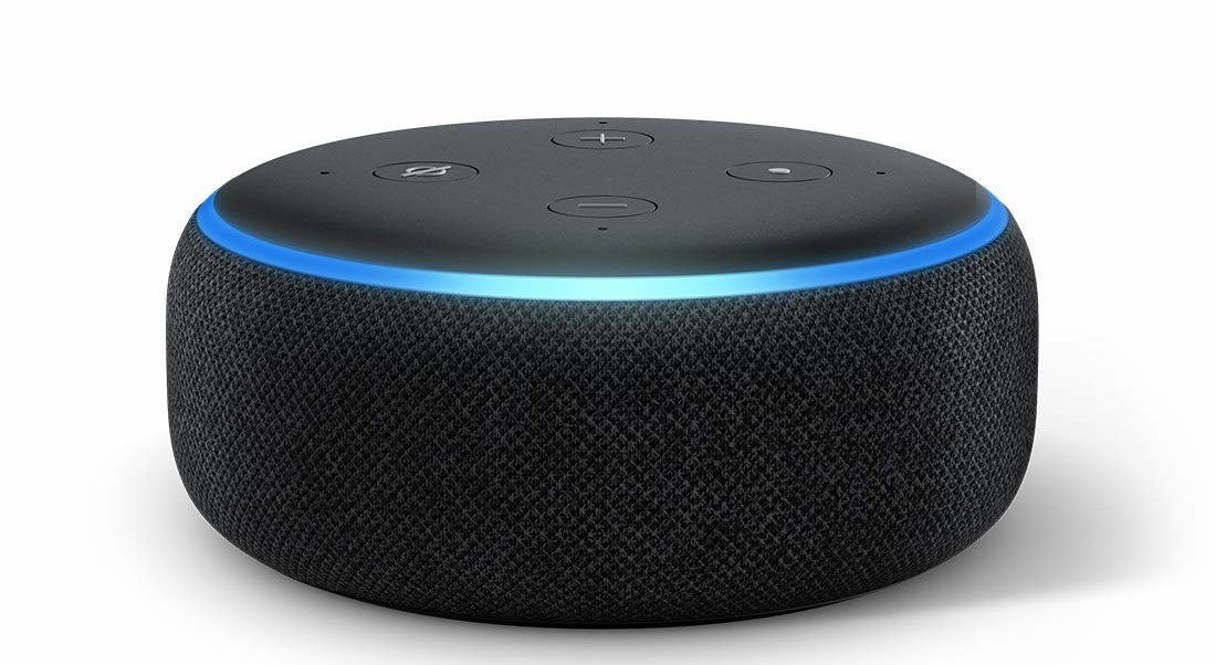 A black Amazon Echo Dot