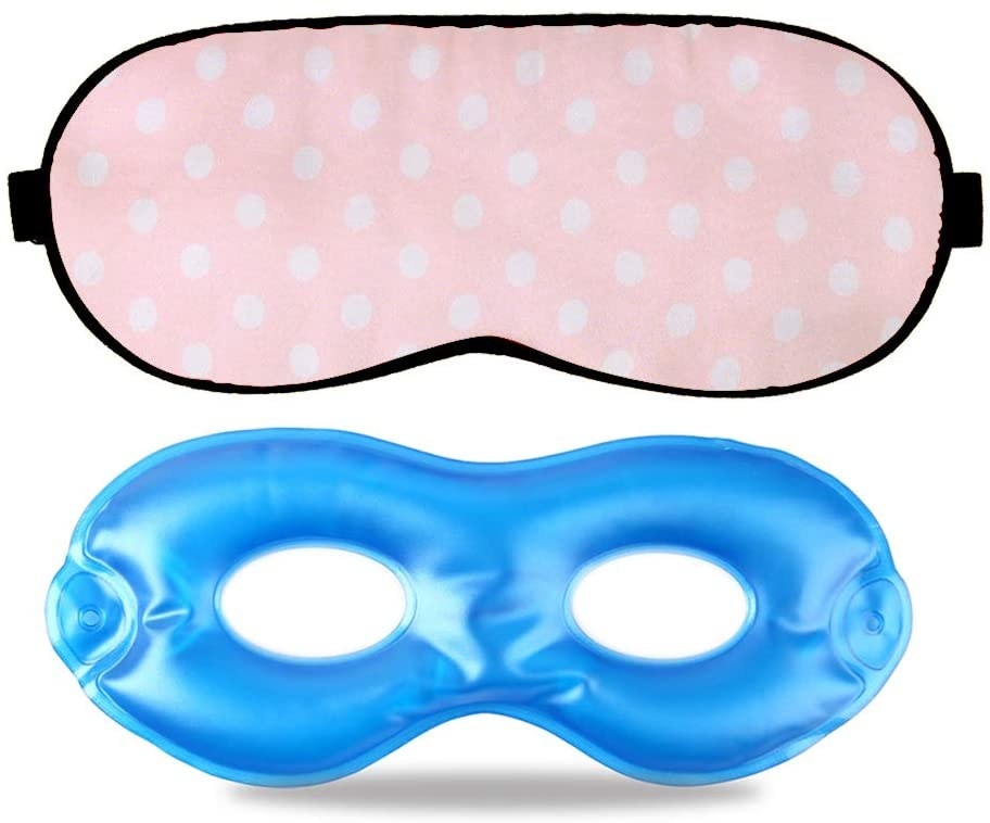 The Fitglam Pure Silk Sleep Mask in pink polka dot