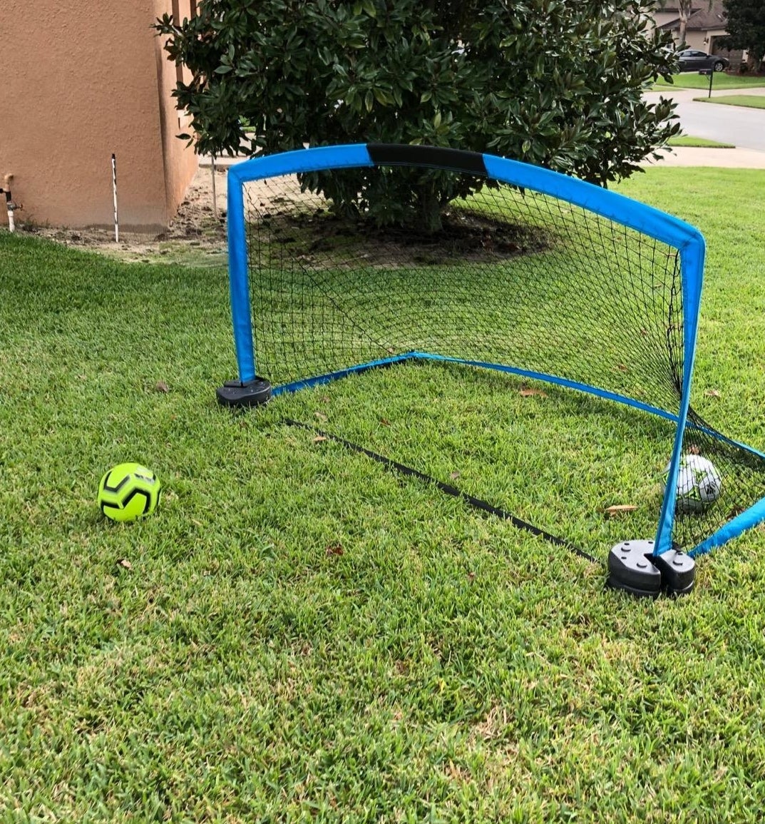small soccer net in yard